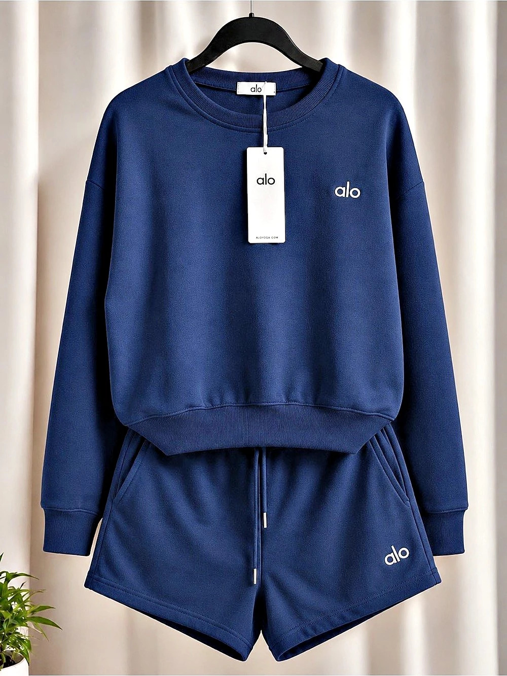 Alo Sweatshirt & Shorts Set in Blue NWT